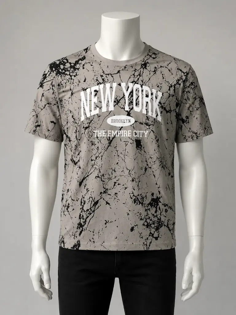 New York Marble Print Crew Neck T-Shirt